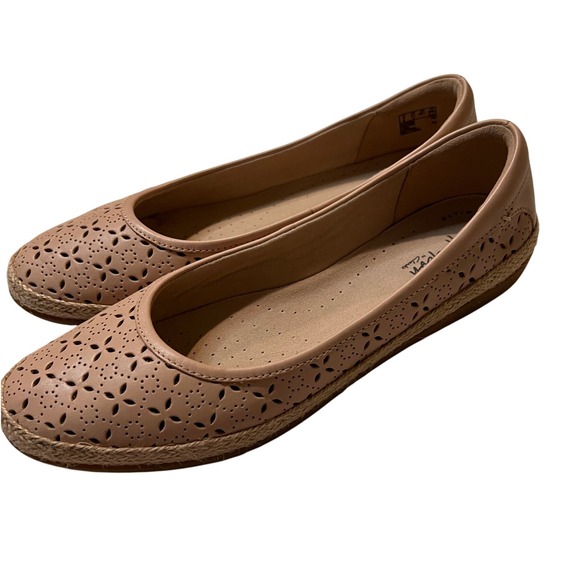 Clarks Collection Ballet Flats Women's‎ Shoes Tan Leather Perforated Espadrille - Picture 7 of 16